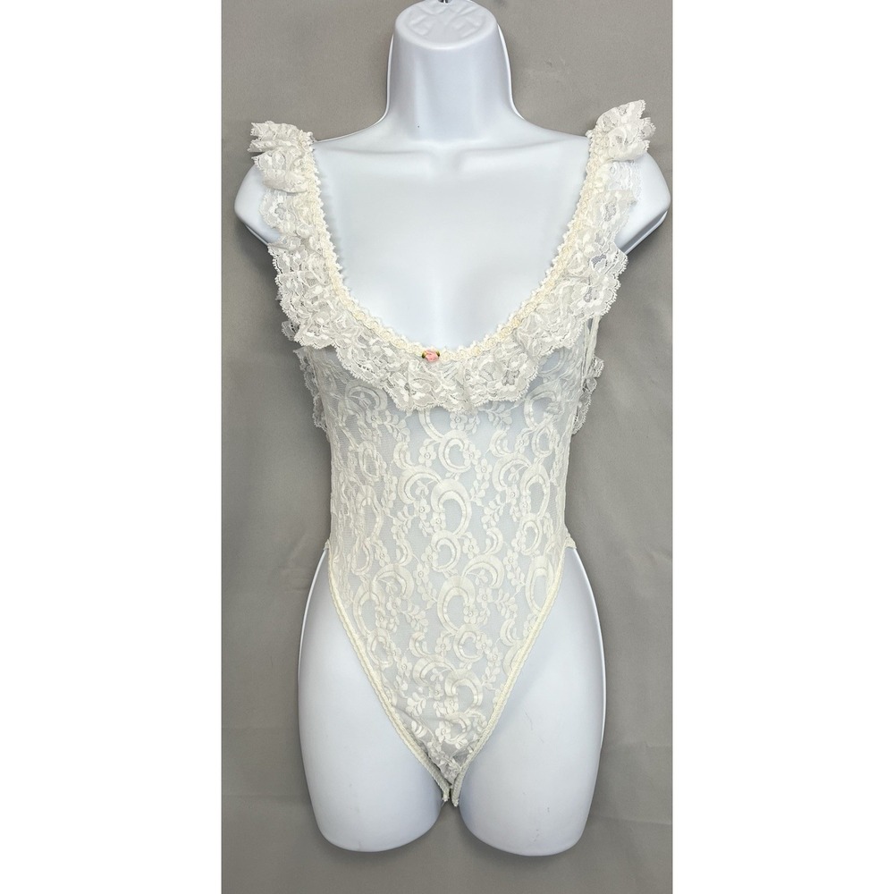 Vintage‎ Sears Women's Sexy Bodysuit Lingerie White Lace Sz Large Y2K Made USA